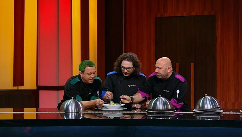 Sorin Bontea, Florin Dumitrescu și Cătălin Scărlătescu au degustat farfuriile pregătite de concurenți în al șaptelea duel din sezonul 9 al emisiunii „Chefi la cuțite”