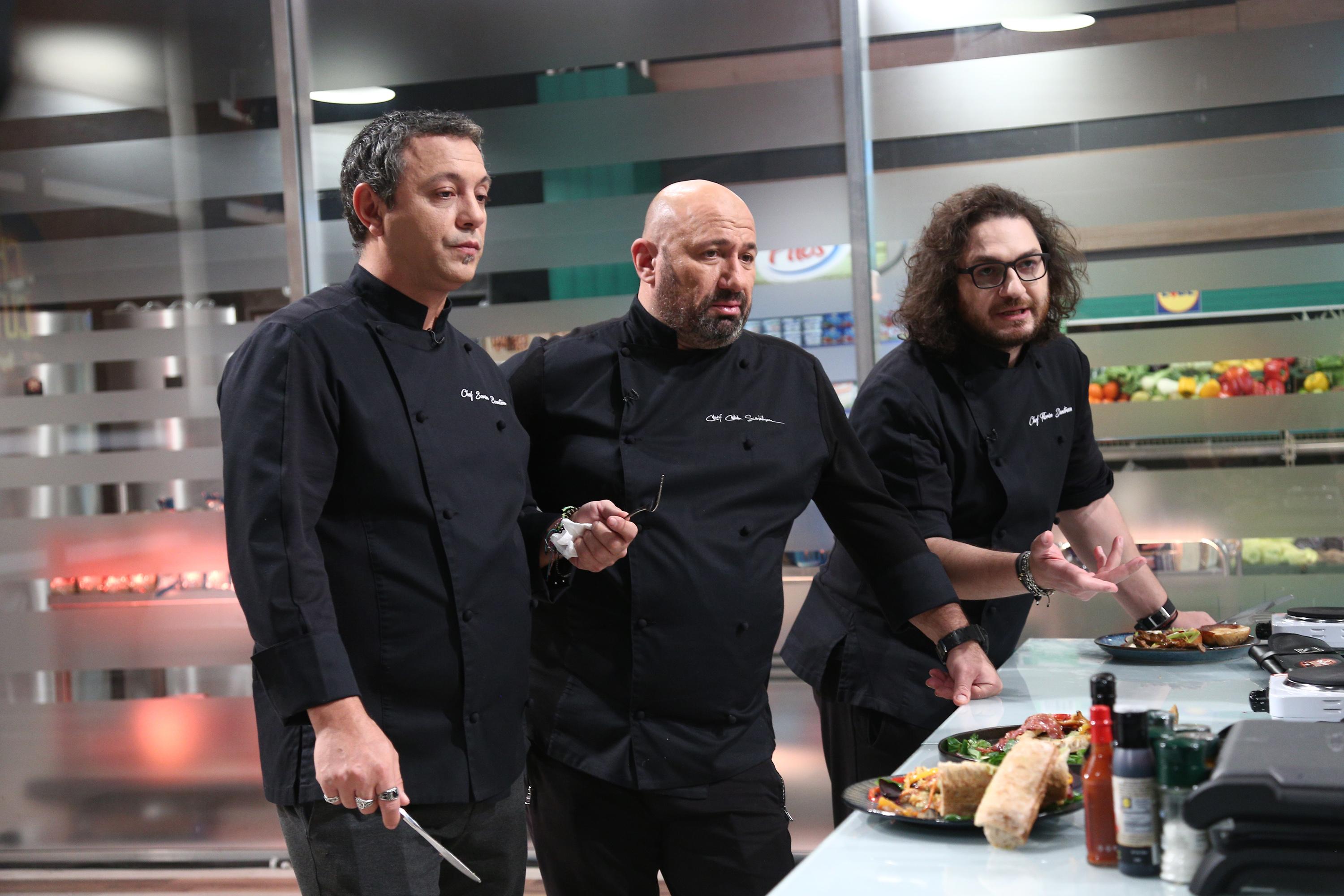 Sorin Bontea, florin dumitrescu si catalin scarlatescu în bucătăria emisiunii „Chefi la cuțite” sezonul 9