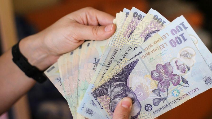 O persoană care numără lei românești, detaliu bani și mâini