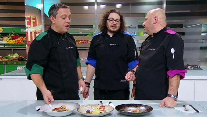 Sorin Bontea, Florin Dumitrescu și Cătălin Scărlătescu au degustat farfuriile pregătite de concurenți în al optulea battle din sezonul 9 „Chefi la cuțite”