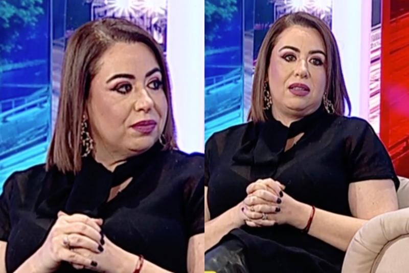 Oana Roman, prezentă la o emisiune tv, îmbrăcată în negru