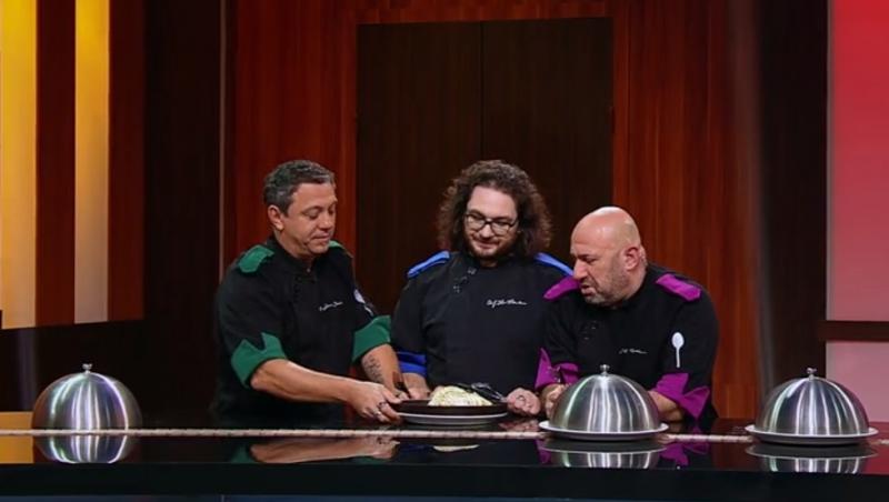 Sorin Bontea, Florin Dumitrescu și Cătălin Scărlătescu au degustat farfuriile din duel, în ediția 42 din sezonul 9 „Chefi la cuțite”
