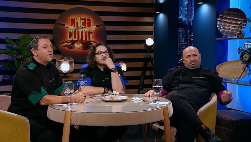 Sorin Bontea, Florin Dumitrescu și Cătălin Scărlătescu au analizat atent farfuriile semifinaliștilor din sezonul 9 „Chefi la cuțite”