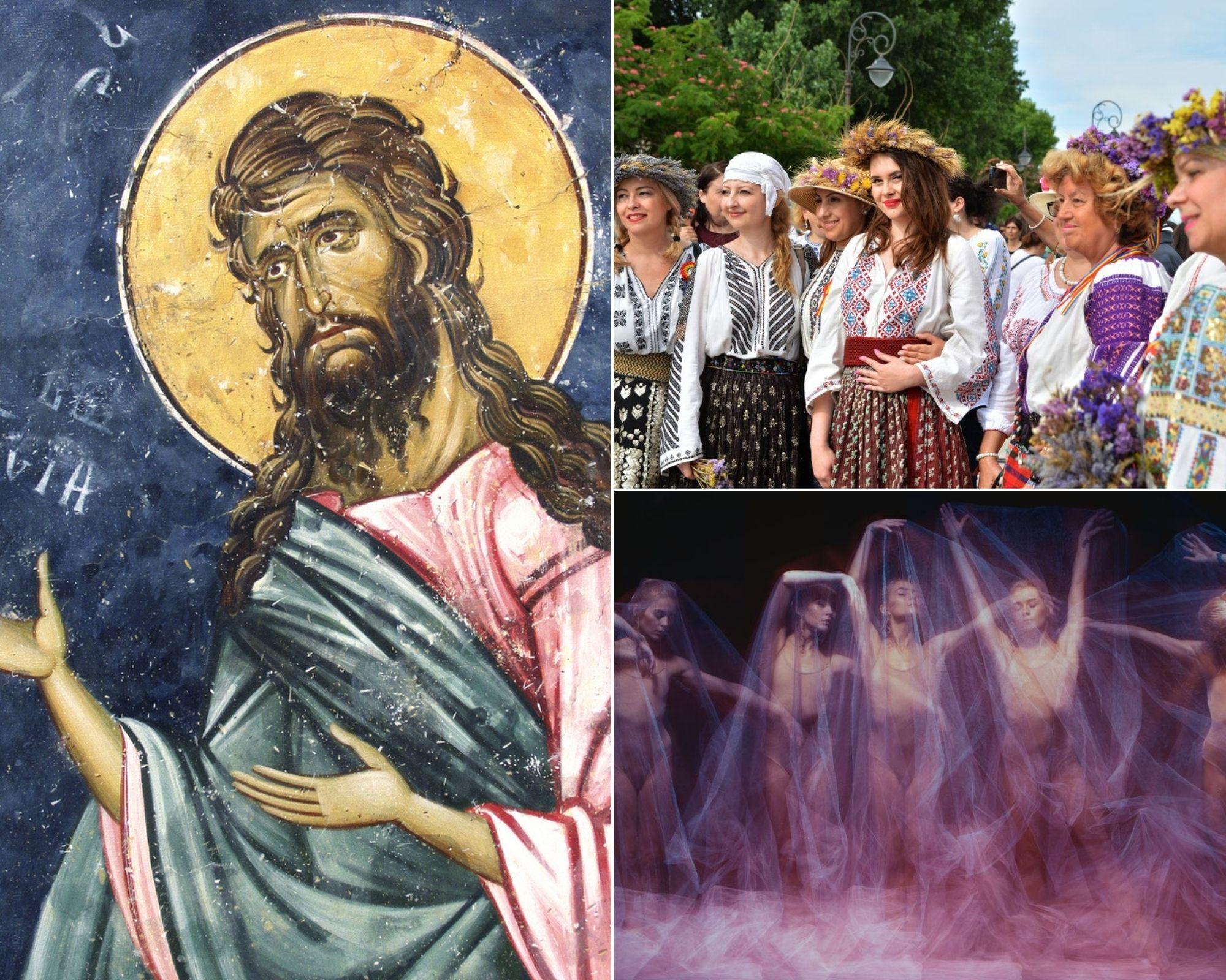 colaj de imagini cu sfantul ioan botezatorul, iele si fete in costum populare
