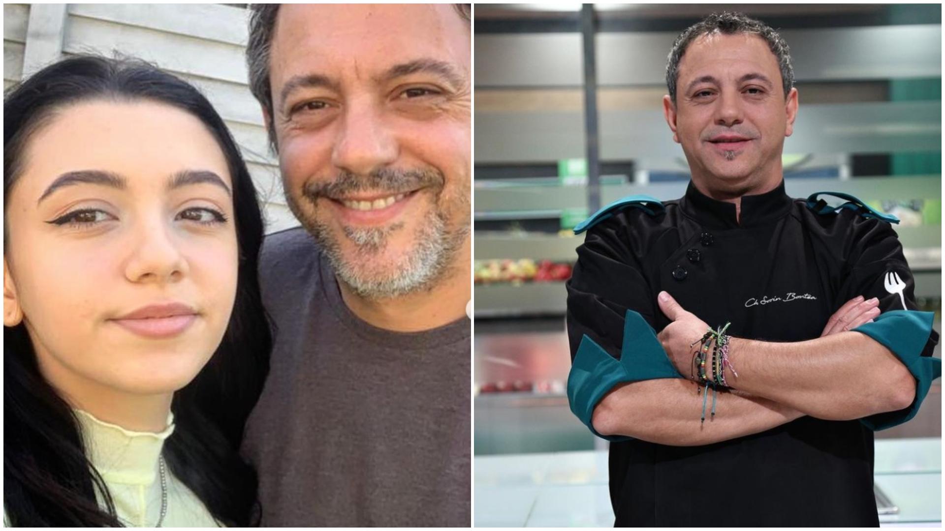 Colaj cu Miruna și Sorin Bontea. În prima imagine selfie tată-fiică, în a doua imagine chef Sorin Bontea, purtând uniforma verde