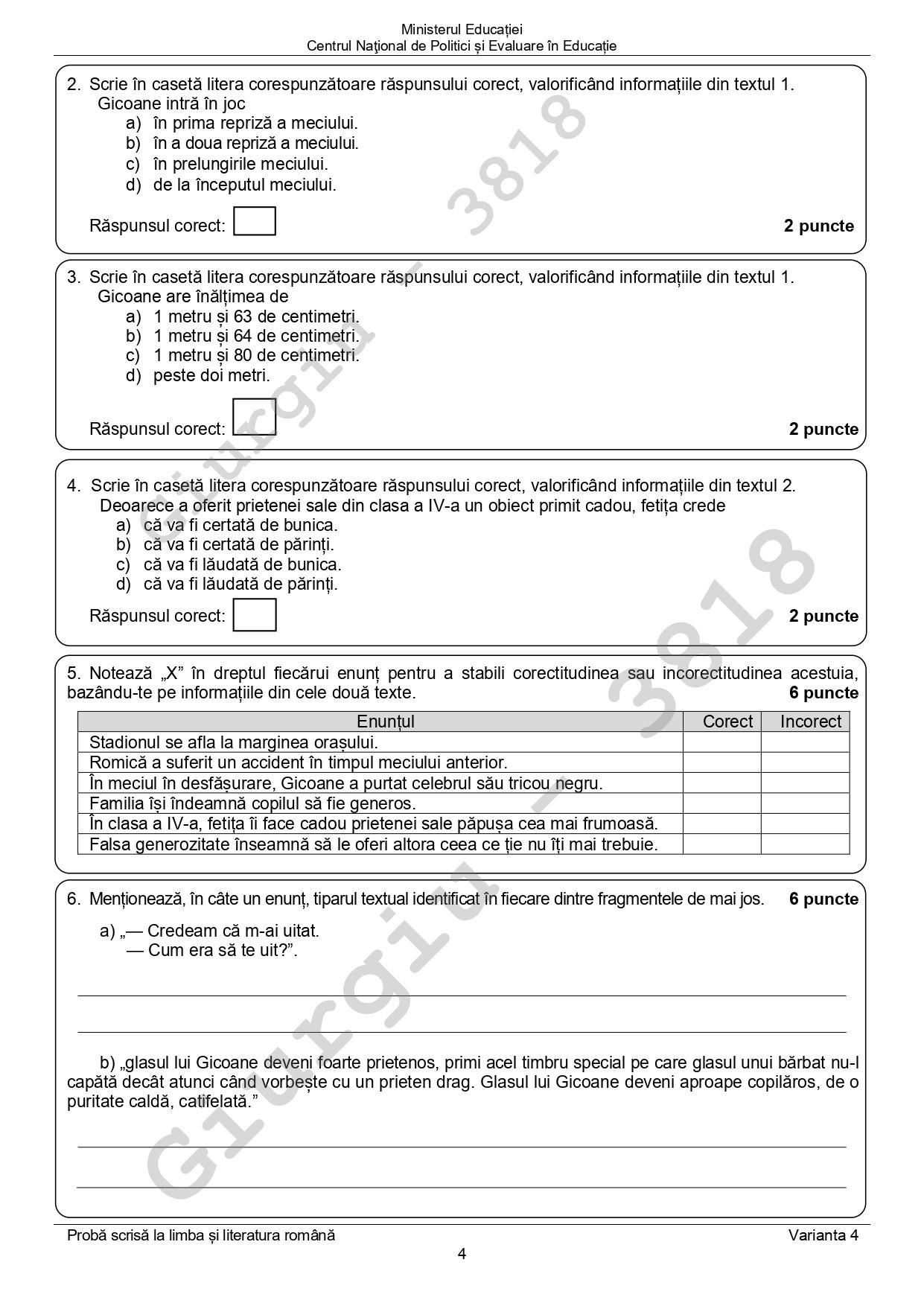 pagina 3 de la subiectele la limba romana de la evaluarea nationala 2021