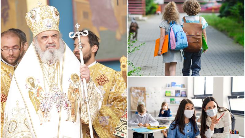 Patriarhul Daniel și elevila școală