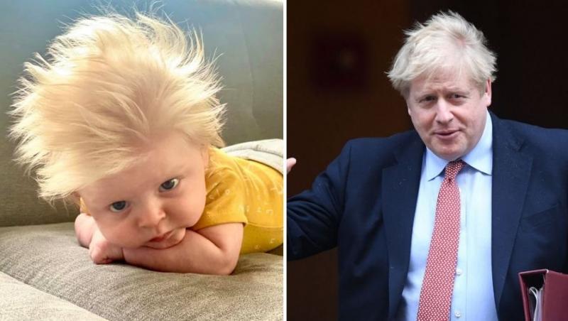 Colaj foto: in stanga, bebelusul, in dreapta, premierul britanic Boris Johnson