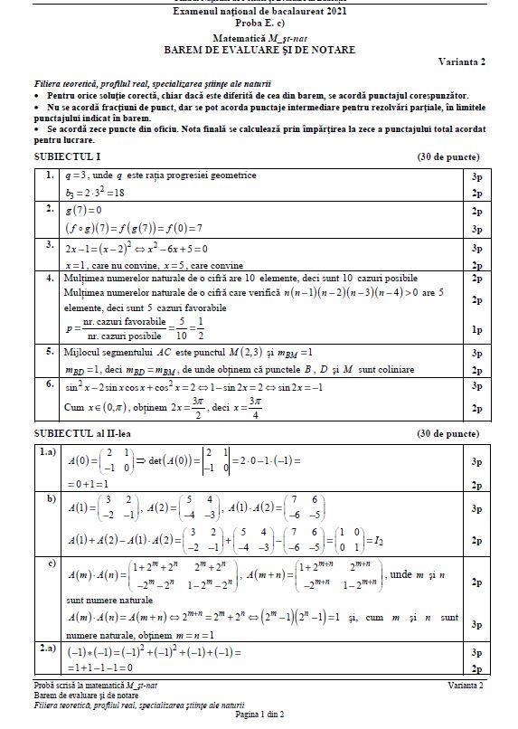 rezolvarea subiectelor la matematica de la stiinte naturale de la bac 2021