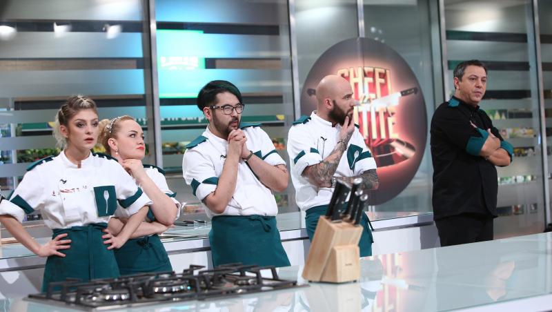 Sorin Bontea în bucătăria emisiunii „Chefi la cuțite” sezonul 9, alaturi de echipa verde