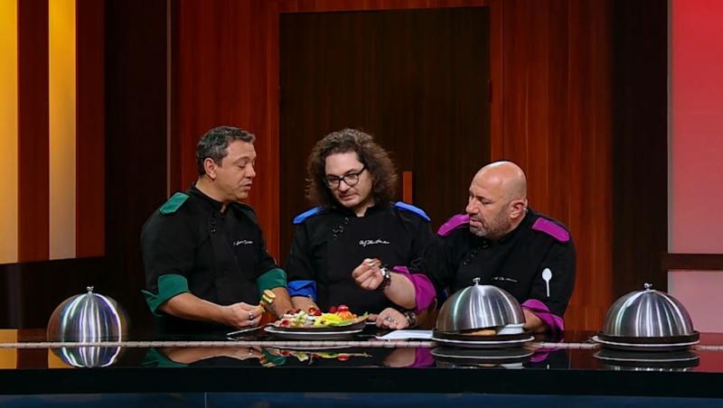 Sorin Bontea, Florin Dumitrescu și Cătălin Scărlătescu au degustat farfuriile pregătite de concurenți în ediția 44 din sezonul 9 „Chefi la cuțite”