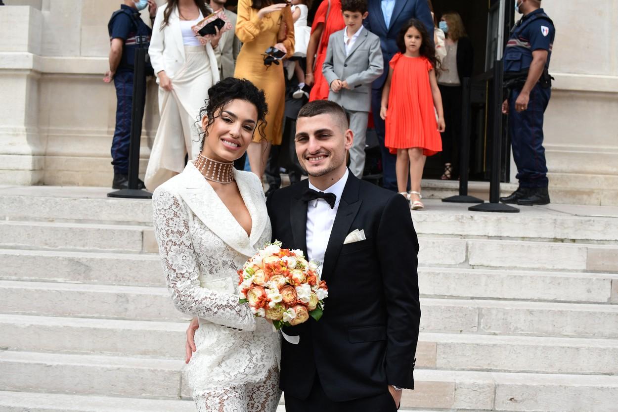 Marco Verratti și soția lui, Jessica Aidi, la ceremonia din Paris