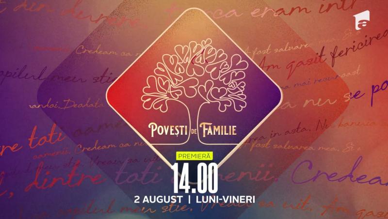 O antologie de povești inspirate de probleme cât se poate de actuale pentru societatea românească, serialul ”Povești de familie” va avea premiera luni, 2 august, de la ora 14:00, la Antena 1.