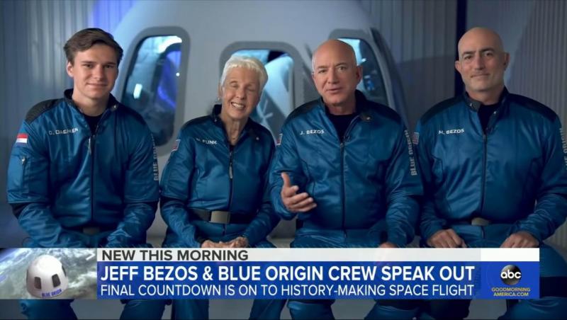 Wally Funk a devenit cea mai în vârstă persoană care a ajuns în spațiu, la bordul rachetei New Shepard a Blue Origin. Alături de ea au fost Jeff Bezos, fratele lui, Mark, dar și un tânăr de 18 ani care a devenit cea mai tânără persoană care a ajuns în spațiu, Oliver Daemon