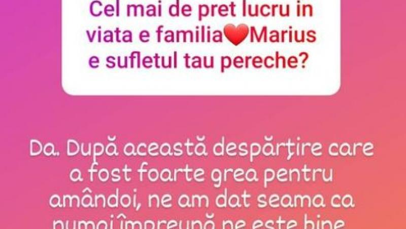 Oana Roman a făcut pe contul său de Instagram o sesiune de întrebări și răspunsuri cu fanii săi, iar mulți dintre urmăritori au întrebat-o pe frumoasa vedetă despre împăcarea cu Marius Elisei.
