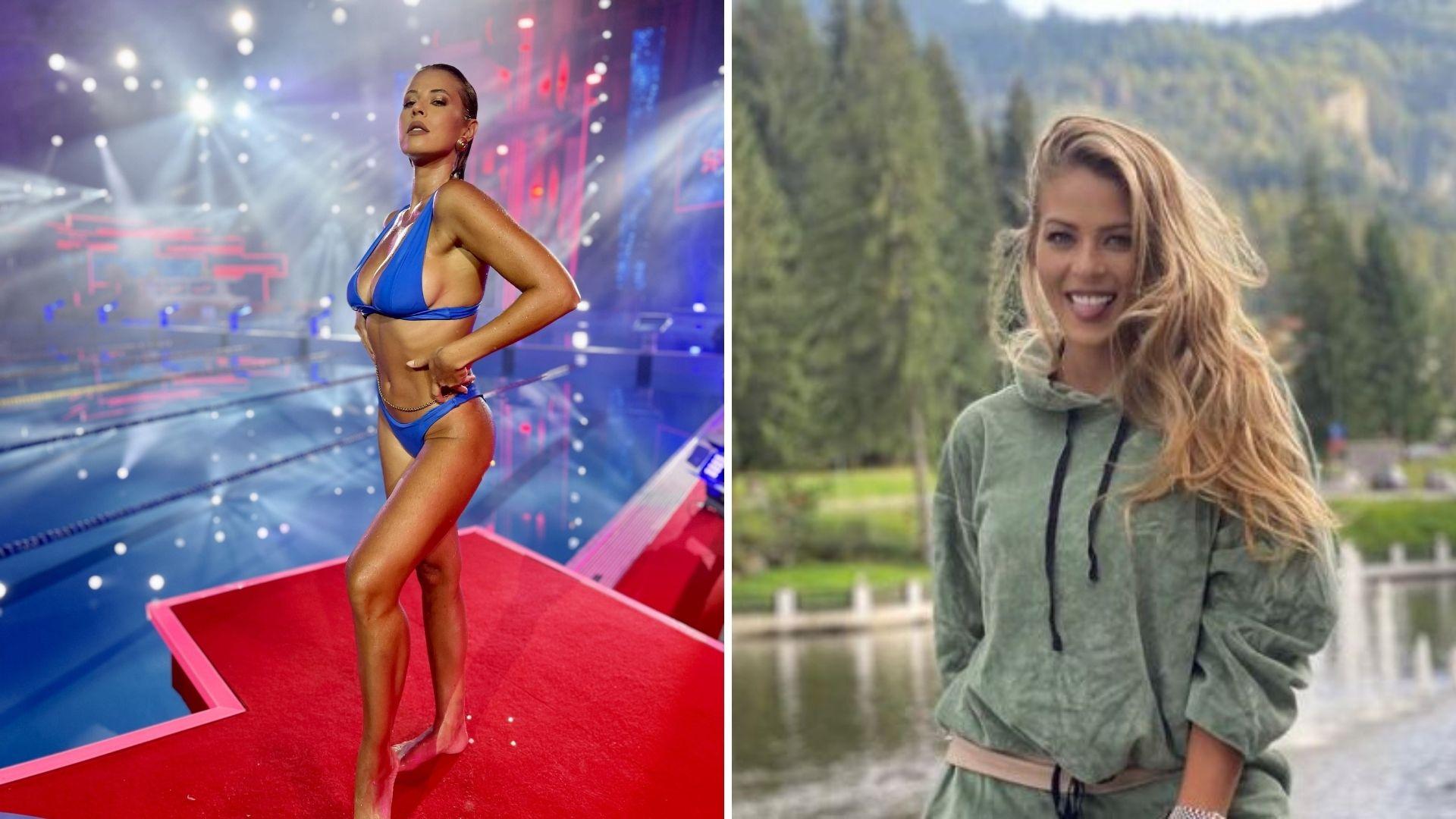 Roxana Nemeș, colaj format din două fotografii, dintre care una este din cadrul emisiunii Splash! Vedete la apă