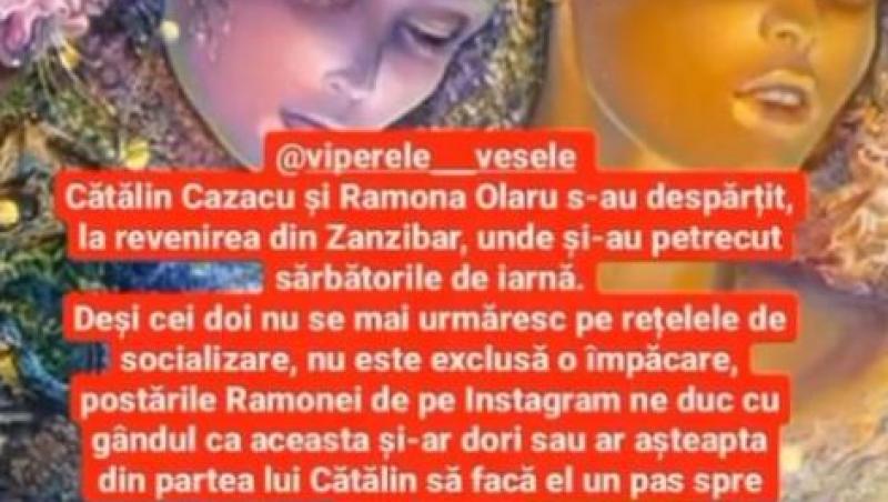 Ce a postat Ramona Olaru pe Instagram imediat după ce au apărut zvonurile despărțirii de Cătălin Cazacu