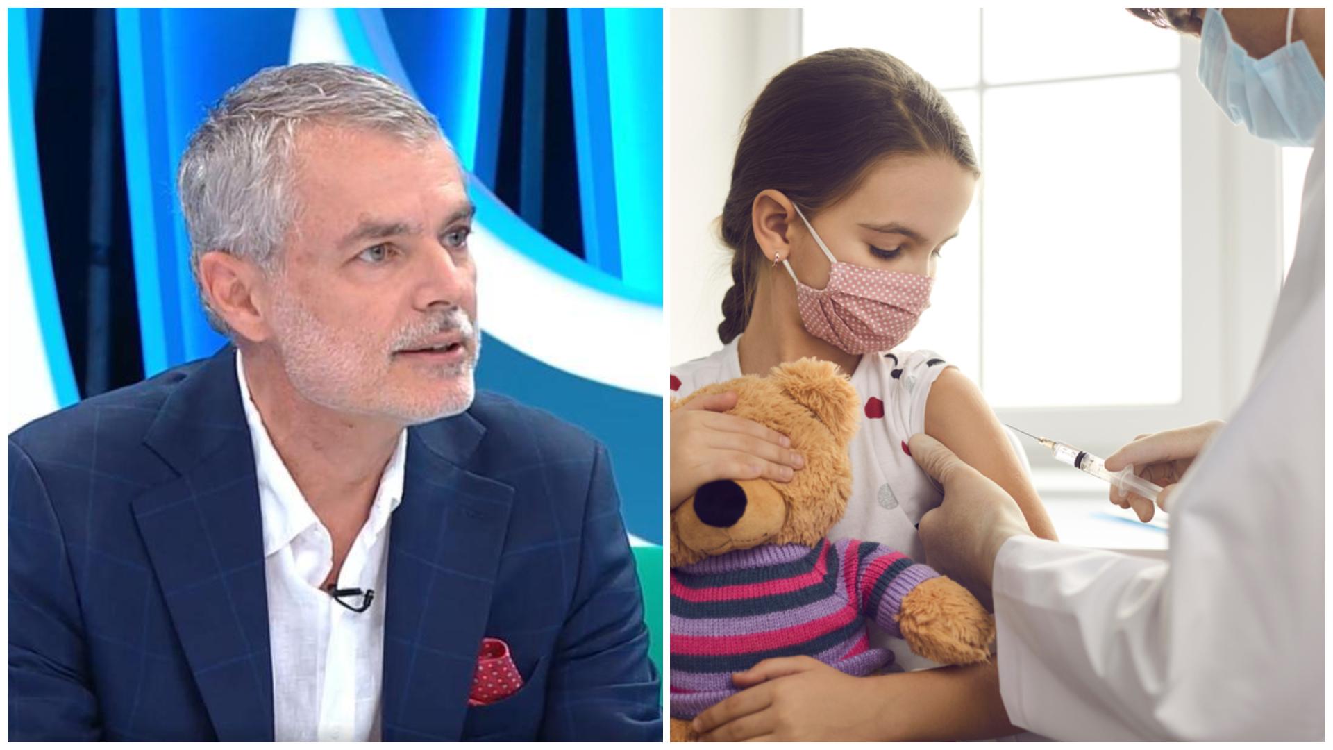 Colaj cu medicul Mihai Craiu și o fetiță în timpul vaccinului
