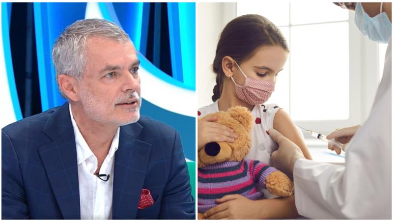 Colaj cu medicul Mihai Craiu și o fetiță în timpul vaccinului