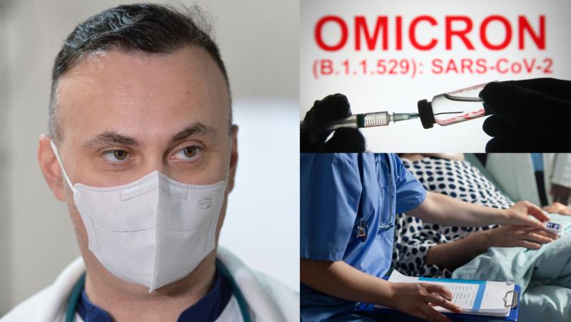 colaj de fotografii cu dr marinescu  adrian și imagini cu un pacient pe pat si omicron vaccin