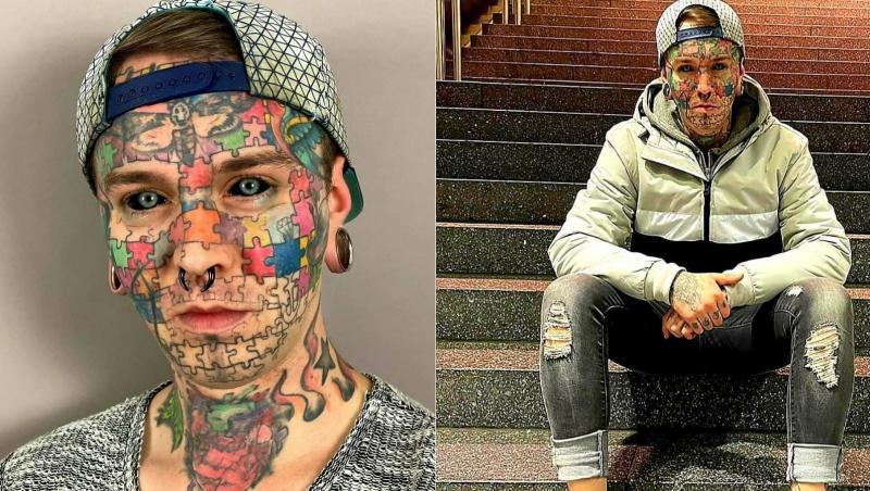 Un bărbat din Germania a apelat la niște tehnici bizare pentru a se face remarcat, având acum un look care nu poate fi trecut cu vederea de privitori. Bărbatul are tatuaje pe față, cercei mari în urechi, limba despicată și tatuaj pe scleră (albul ochilor)