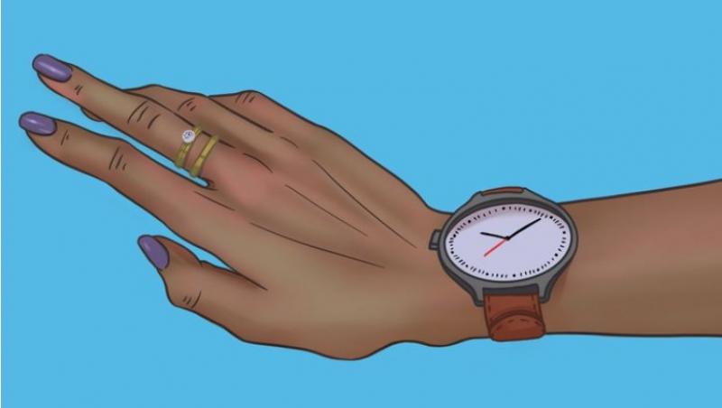 desen cu mana unei femei care poarta un ceas