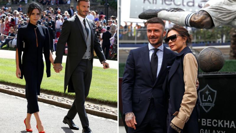 Un colaj cu două footgrafii cu Victoria și David Beckham.