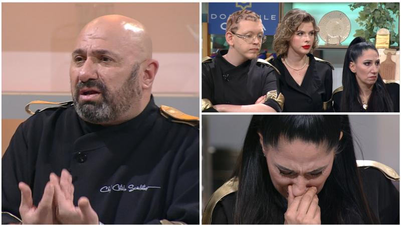 Colaj cu chef Cătălin Scărlătescu, Brigitta Gheorghe, Mădălina Cafadaru și Titus Antonescu în platoul Chefi la cuțite