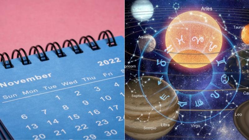 colaj de imagini cu luna noiembrie si cele 12 zodii ale horoscopului