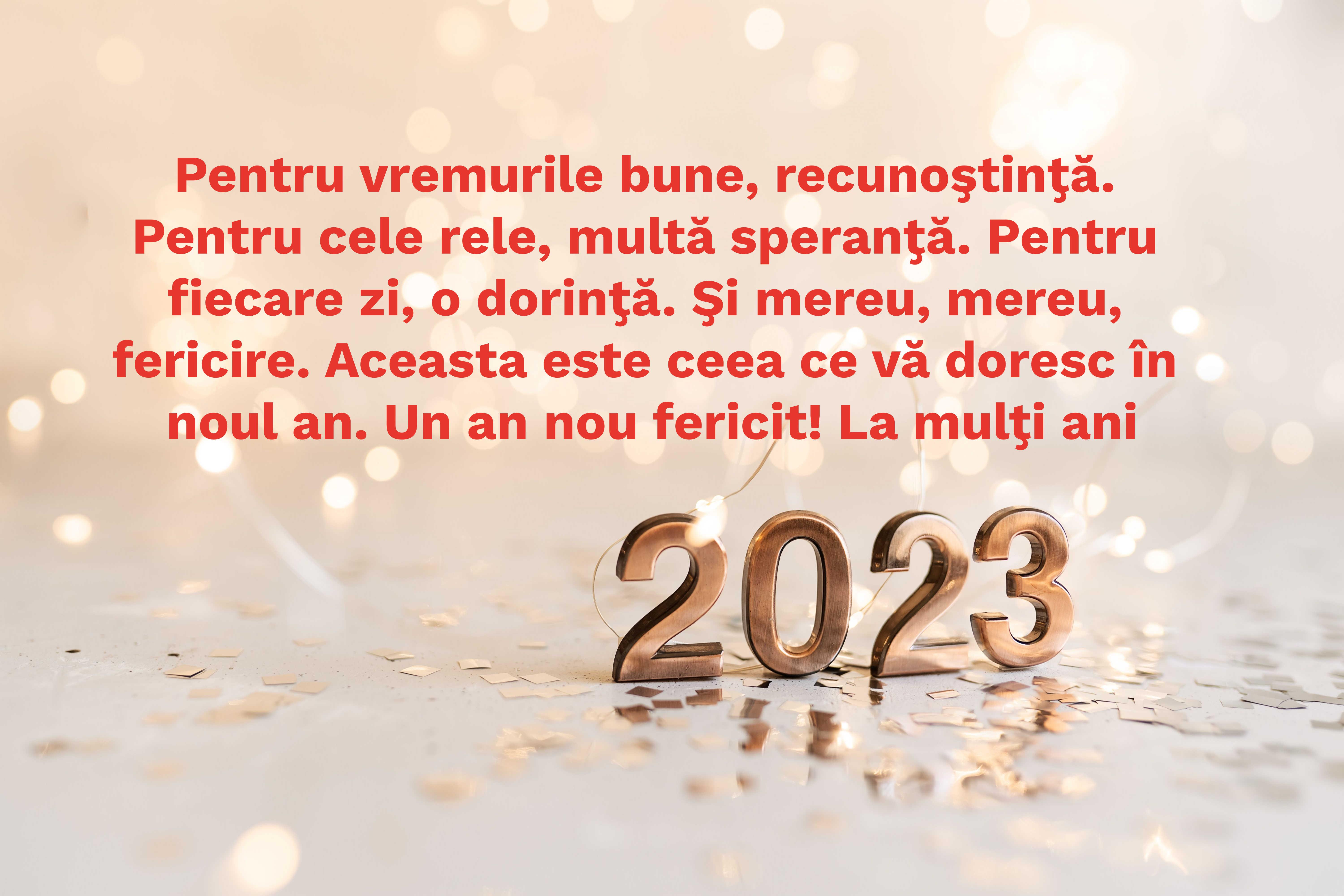 imagine cu sclipici si anul 2023 auriu care are un mesaj de revelion cu an nou fericit