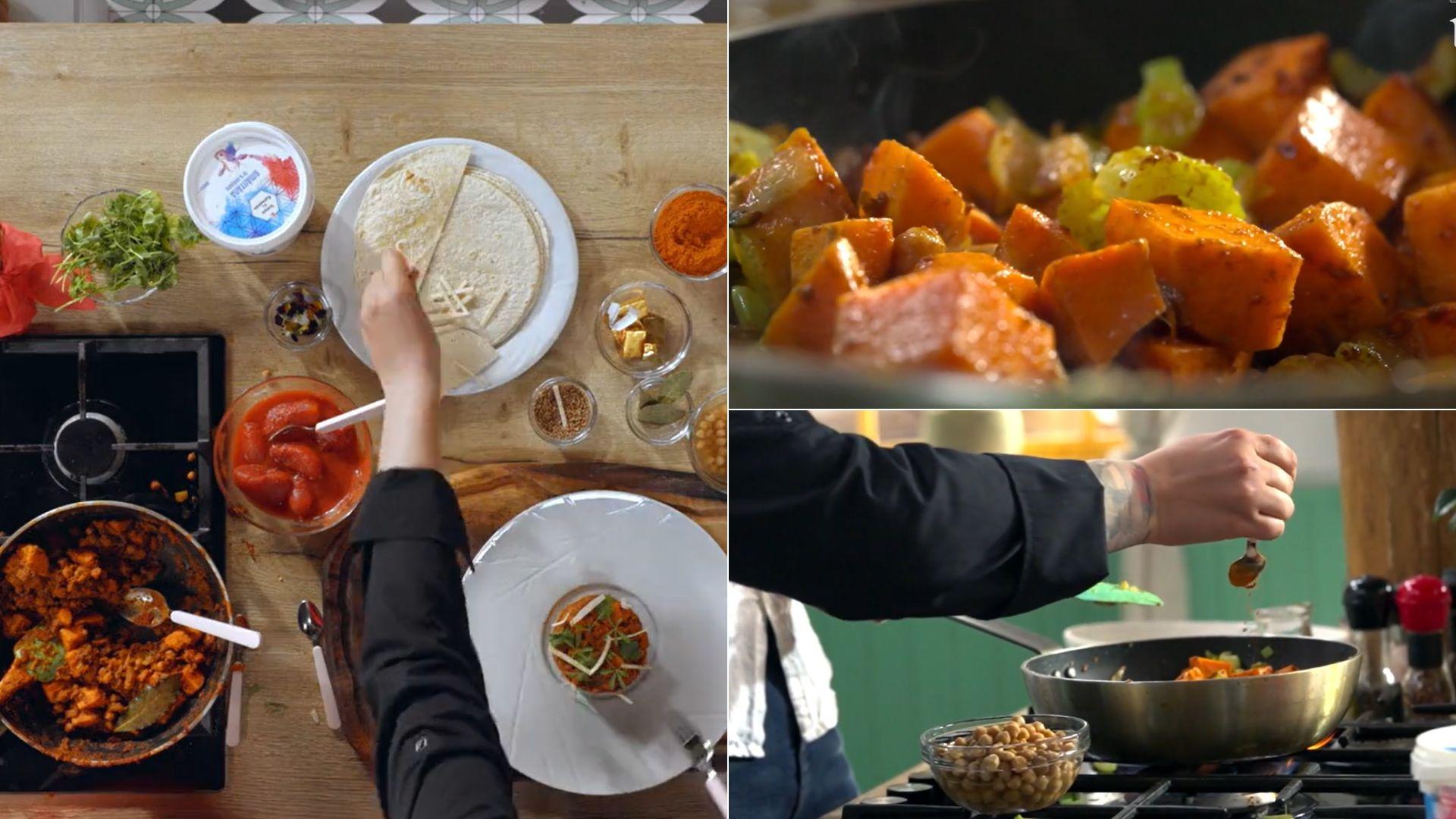 colaj de imagini cu tocanita cu cartofi dulci marocani la hello chef sezon 4 episod 15