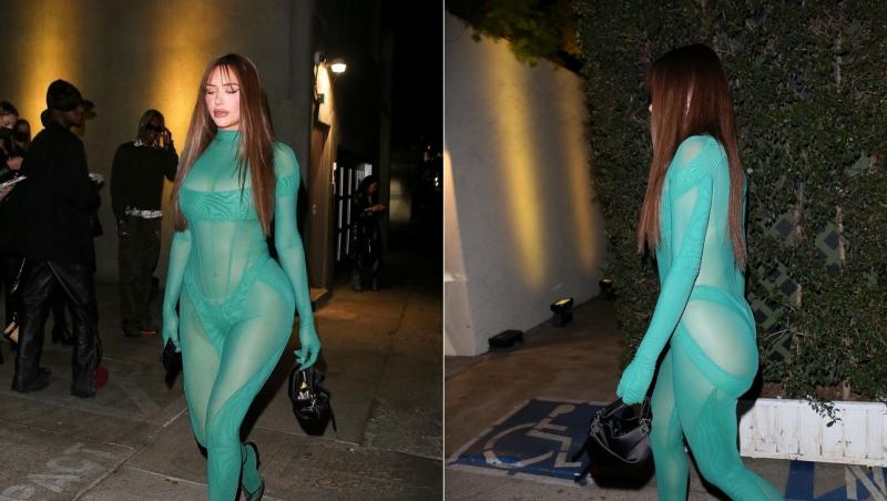 Stassie Karanikolaou, cea mai bună prietenă a lui Kylie Jenner, a strălucit la un eveniment din LA unde a purtat un catsuit verde, strâmt, cu lenjerie zebră pe dedesubt