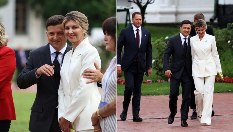 colaj de imagini cu presedintele volomir zelenski si olena, sotia lui, imbracati in alb si negru
