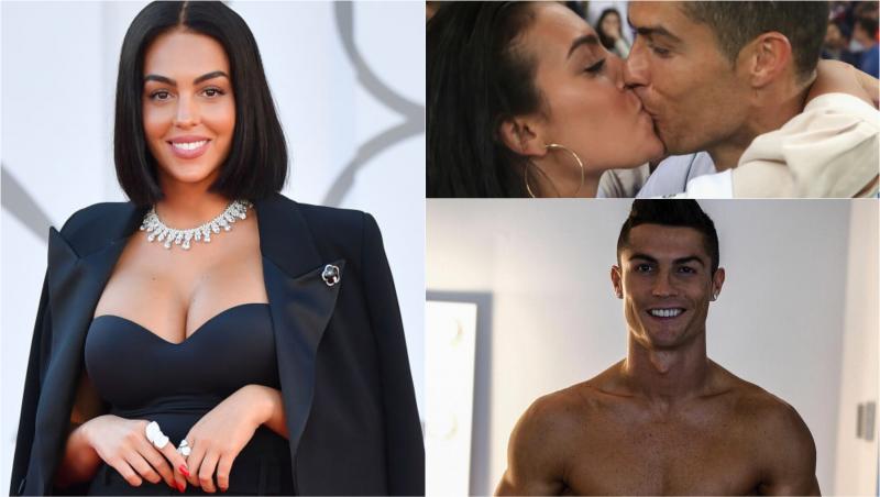 colaj de fotografii cu Cristiano Ronaldo și Georgina Rodriguez la evenimente si in timp ce se saruta