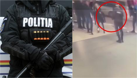 Momentul în care un polițist din Timișoara este agresat de un interlop de față cu colegii săi. Ei privesc neclintiți | VIDEO