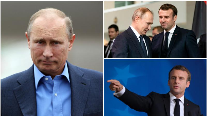 Colaj cu Vladimir Putin și Emanuel Macron
