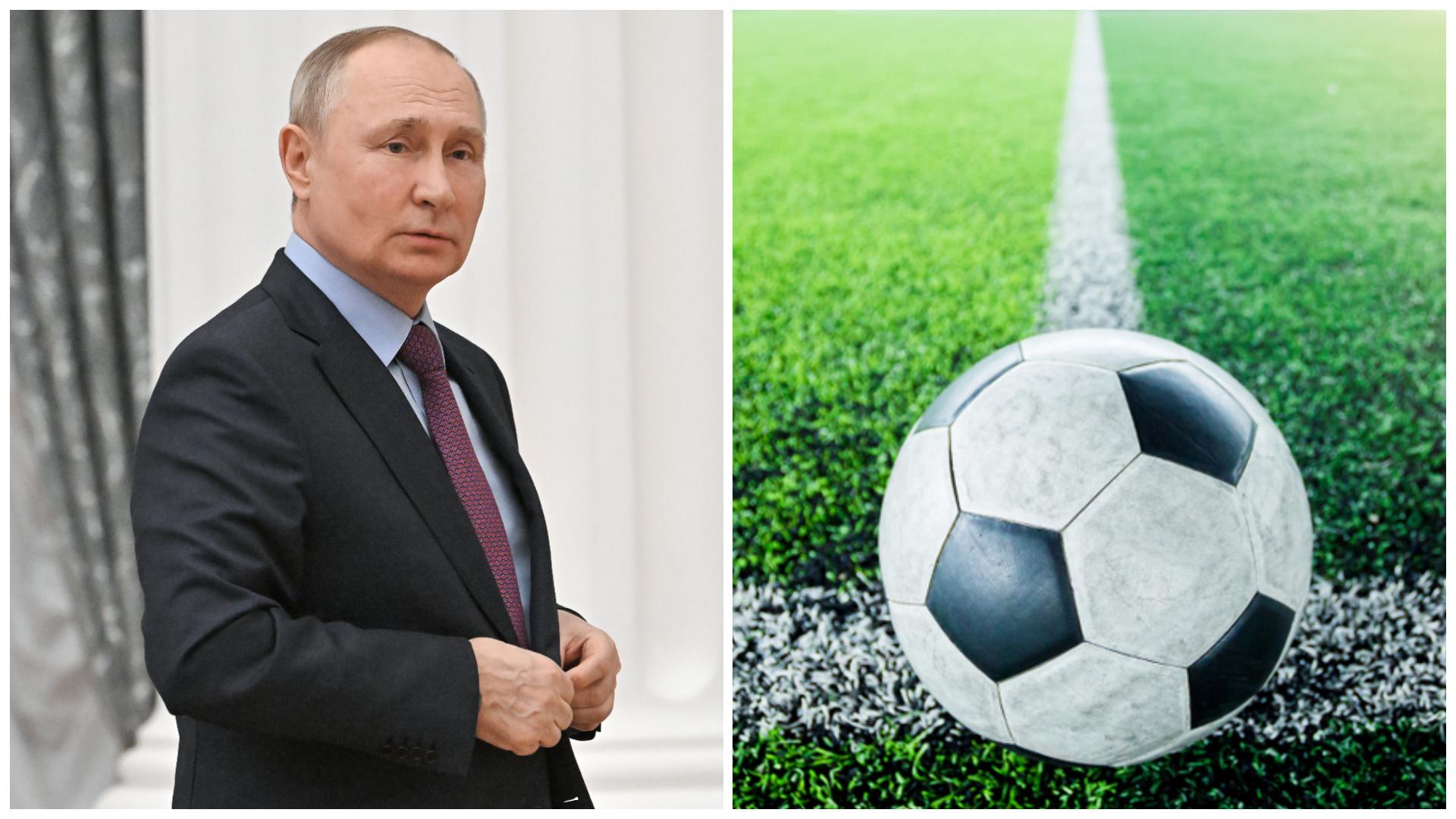 Colaj cu Vladimir Putin și o minge de fotbal