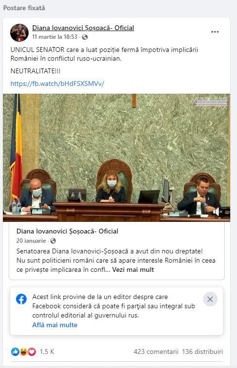 postarea dianei ivanovici sosoaca la care facebook a lansat un avertisment