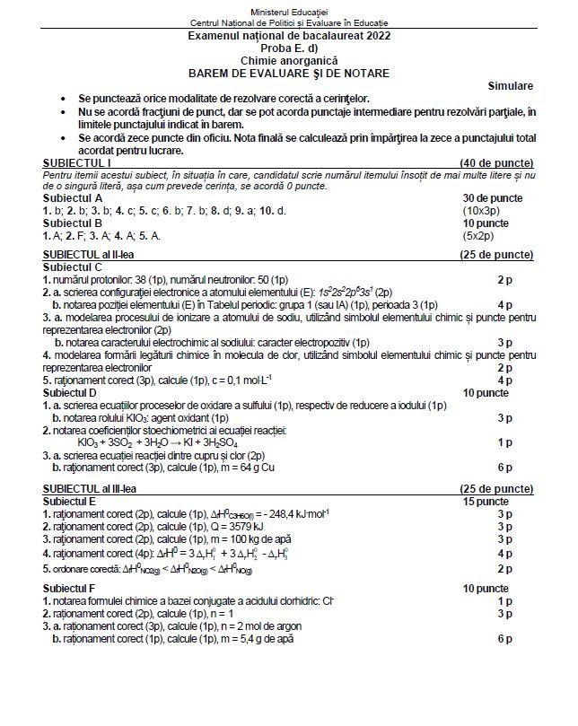 barem de corectare la simulare bac 2022