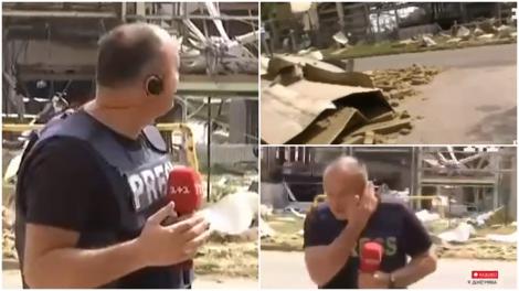Clipe de panică pentru un reporter din Ucraina. Momentul în care transmisiunea în direct a fost întreruptă de o rachetă rusească