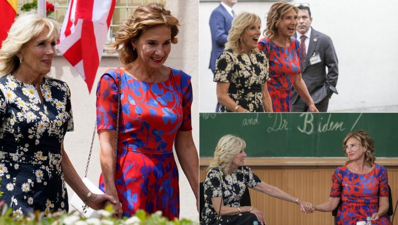 Carmen Iohannis și Jill Biden au strălucit la ultima lor întâlnire. Prima Doamnă a României a purtat o rochie semnată de designerul român Andreea Tincu, în timp ce Jill Biden a ales o ținută semnată Oscar de la Renta.