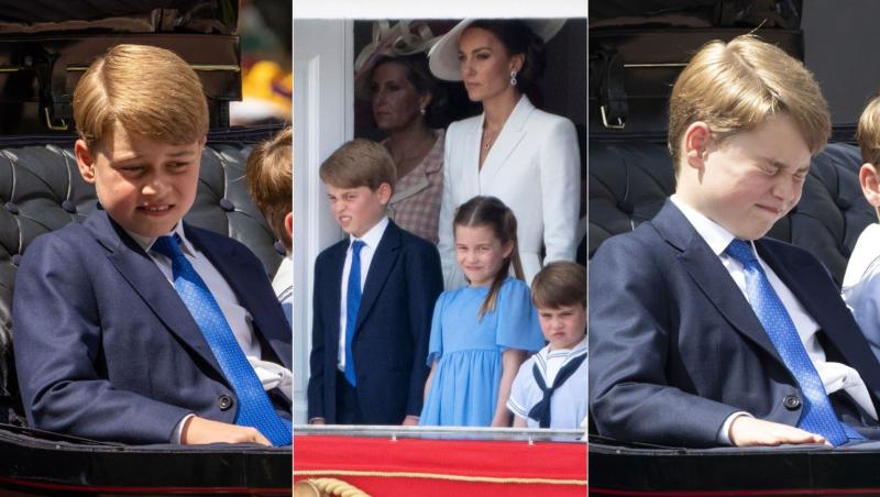 Prințul George a purtat la un costum bleumarin, cămașă albă și cravată albastră în prima zi de sărbătoare de la Palatul Buckingam. Marea Britanie sărbătorește Jubileul de platină al Reginei Elisabeta a II-a, care a atins pragul de șapte ani de domnie.
