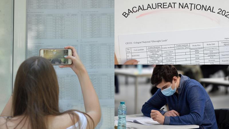 colaj de fotografii cu elevi de liceu care susțin examenul de bac 2022 probele orale la limba si literatura romana