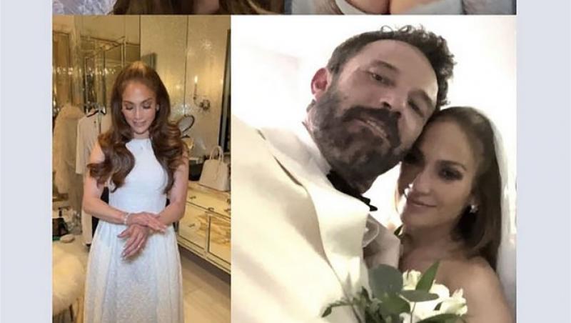 Jennifer Lopez și Ben Affleck s-au căsătorit. Ce rochie a purtat cântăreața la a cincea căsătorie