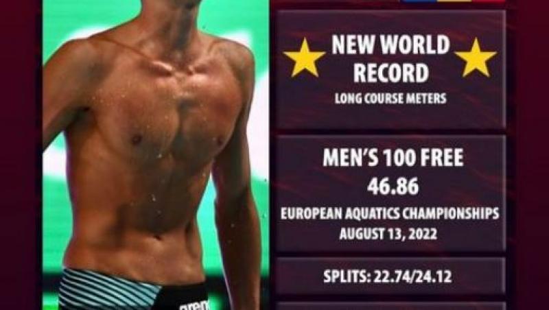 David Popovici este cel mai rapid înotător din lume. Reacția lui Cesar Cielo, sportivul care deținea recordul mondial de 13 ani