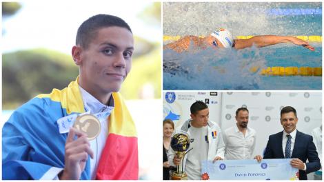 Ce sumă de bani va primi David Popovici de la Ministerul Sportului, după medaliile de aur câștigate la CE de la Roma