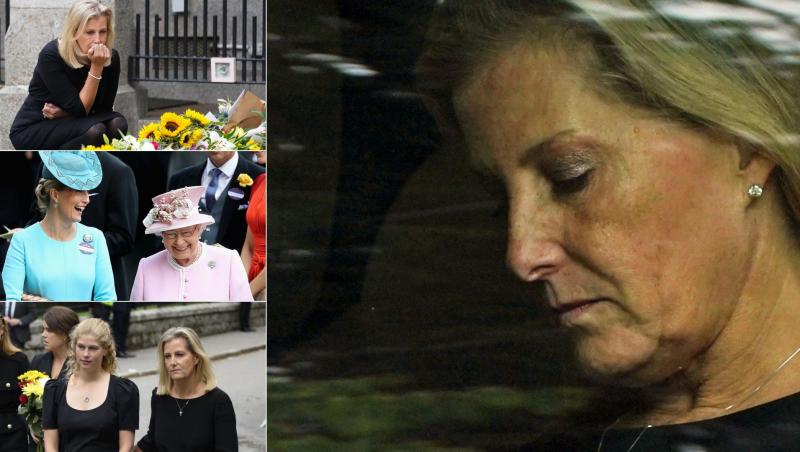 Sophie Wessex a fost văzută ghemuită și aproape în lacrimi în timp ce se uita la omagiile florale lăsate în afara Castelului Balmoral după moartea soacrei ei, Regina Elisabeta a II-a.