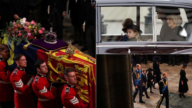 Kate Middleton s-a alăturat Familiei Regale britanice pentru a-și lua rămas bun de la Regina Elisabeta a II-a. Aceasta a venit însoțită de doi dintre copiii ei cu William, Prințul George și Prințesa Charlotte.