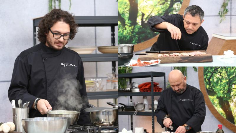 Colaj cu chef Florin Dumitrescu, chef Sorin Bontea, chef Cătălin Scărlătescu în bucătăria Chefi la cuțite