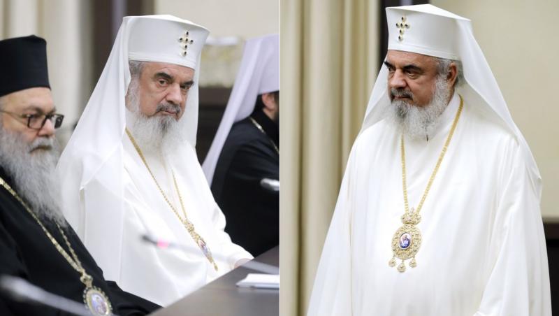 colaj de imagini cu patriarhul daniel imbracat in alb